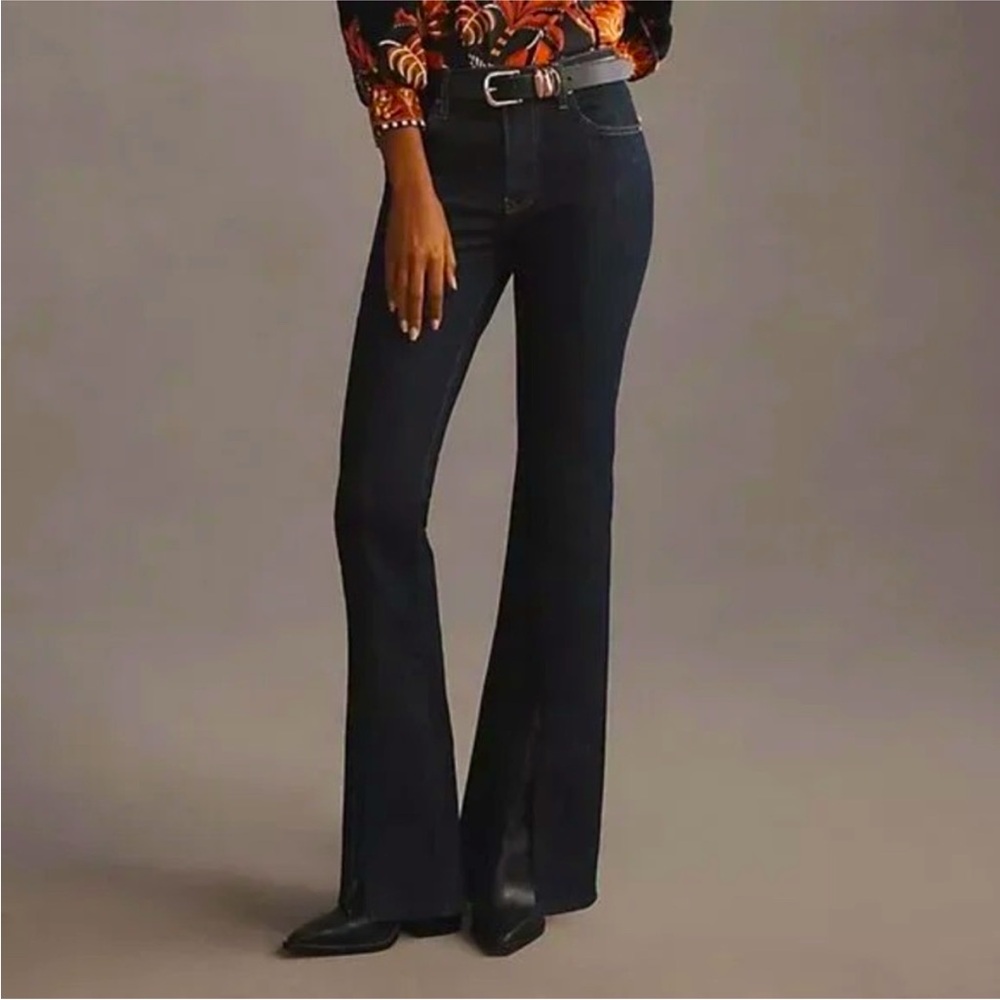 Pilcro Anthropologie Split Front Bootcut Jeans Women Dark Blue Boho Retro 70s